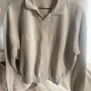 essentials fear of god - cream/beige knit polo sweater long sleeve